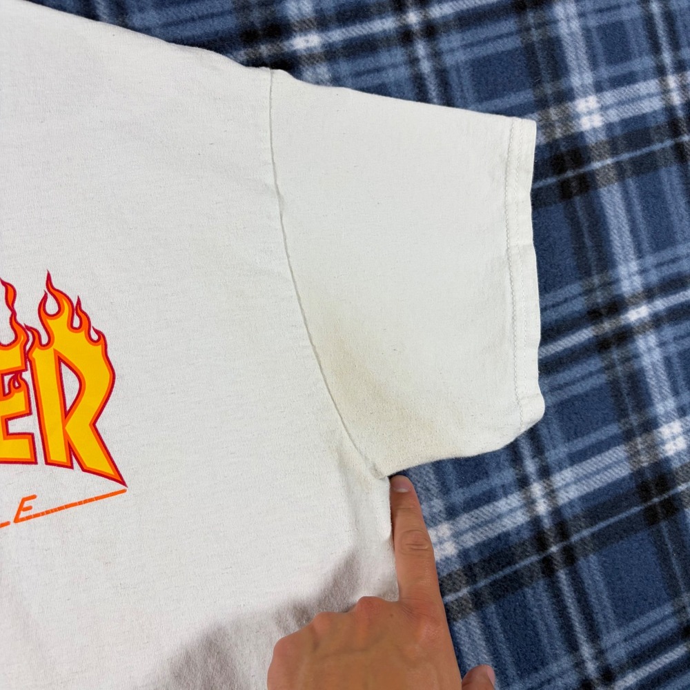Thrasher Magazine Flame Logo Graphic T-Shirt White Skateboarding Mens Large - Picture 3 of 7